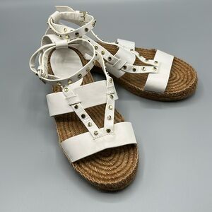 Jimmy Choo Denise Gladiator Strappy Stud Espadrille flat White Sandals Sz 39/9